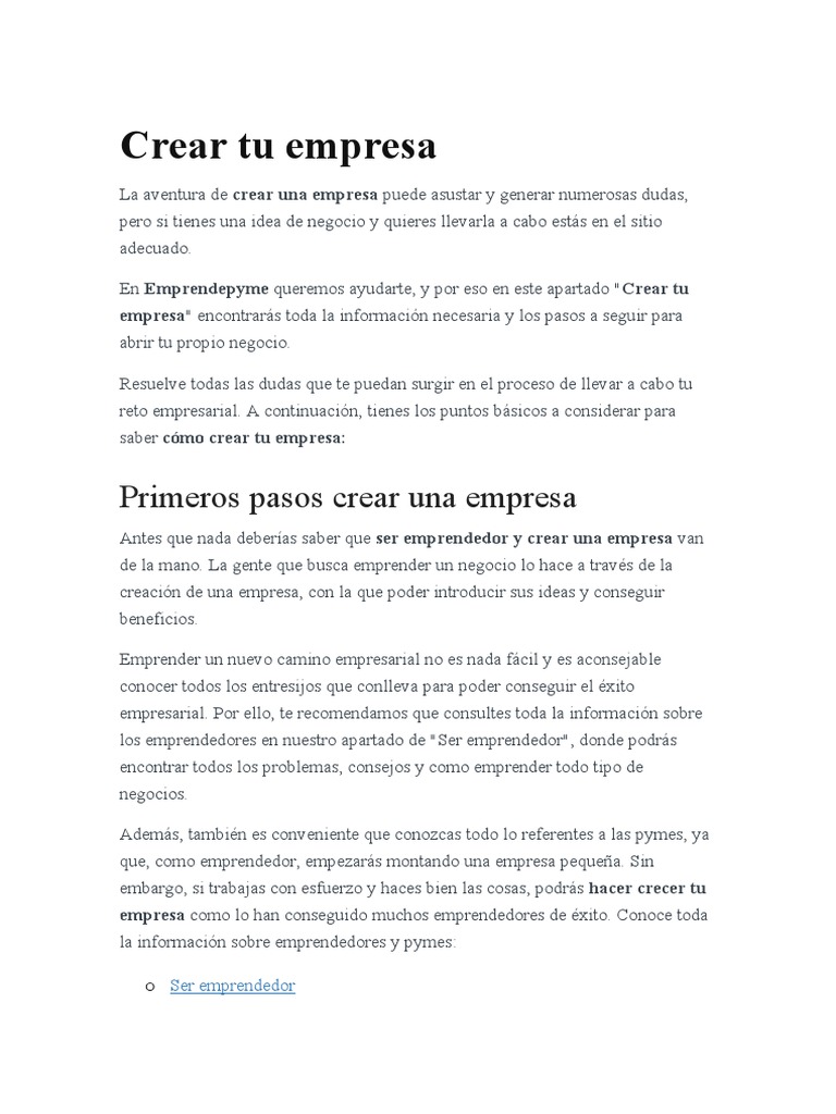Cómo crear tu propia empresa paso a paso | PDF | Iniciativa empresarial ...