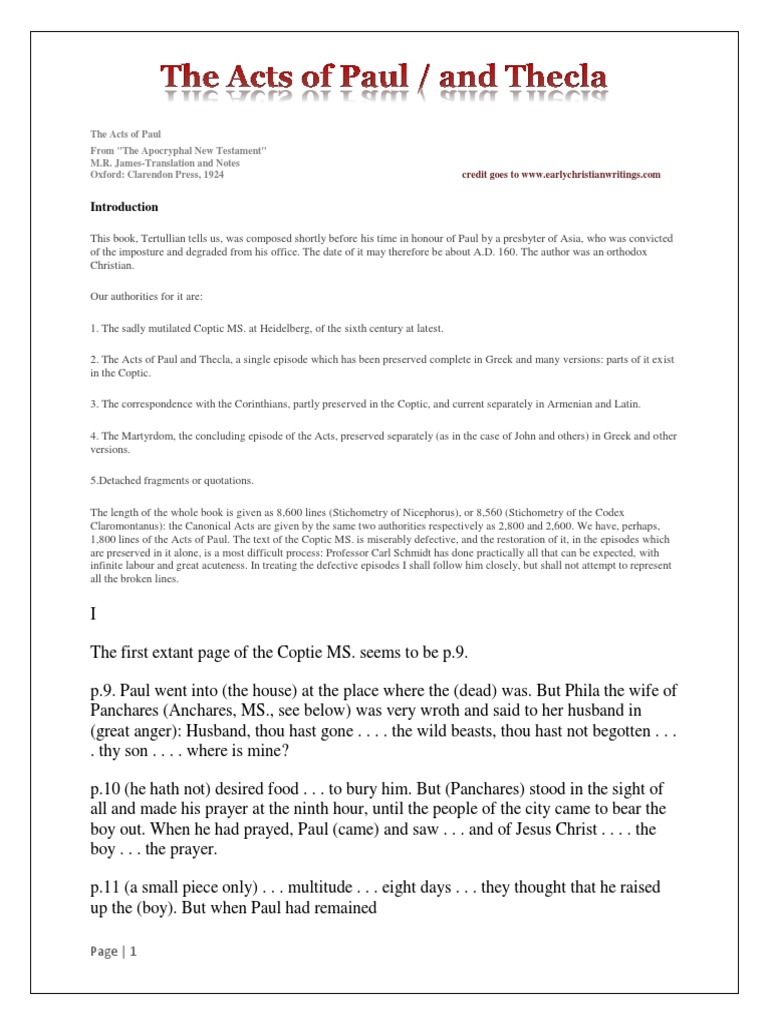 The Acts of Paul and Thecla Summary | PDF | Paul The Apostle | First ...