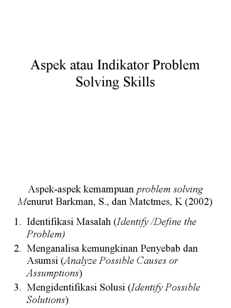 Aspek Atau Indikator Problem Solving Skills | PDF