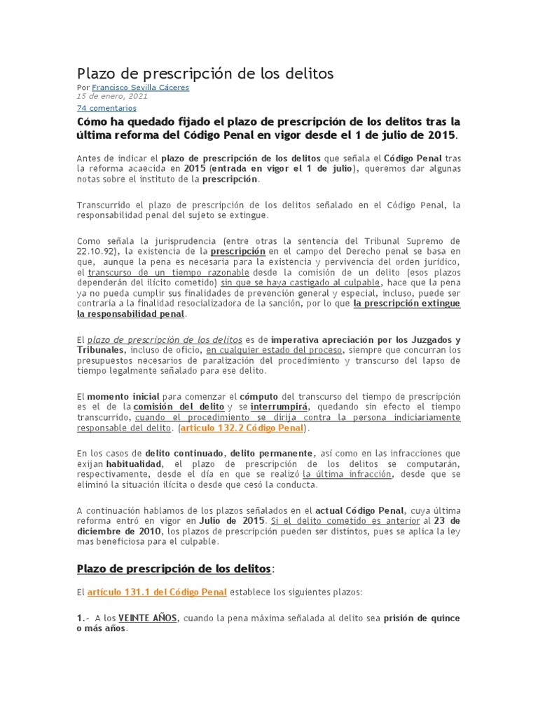 Plazo de Prescripción de Los Delitos | PDF | Estatuto de limitaciones ...