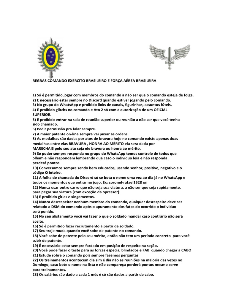 Regras Exército Brasileiro | PDF | Militar | Conflito armado