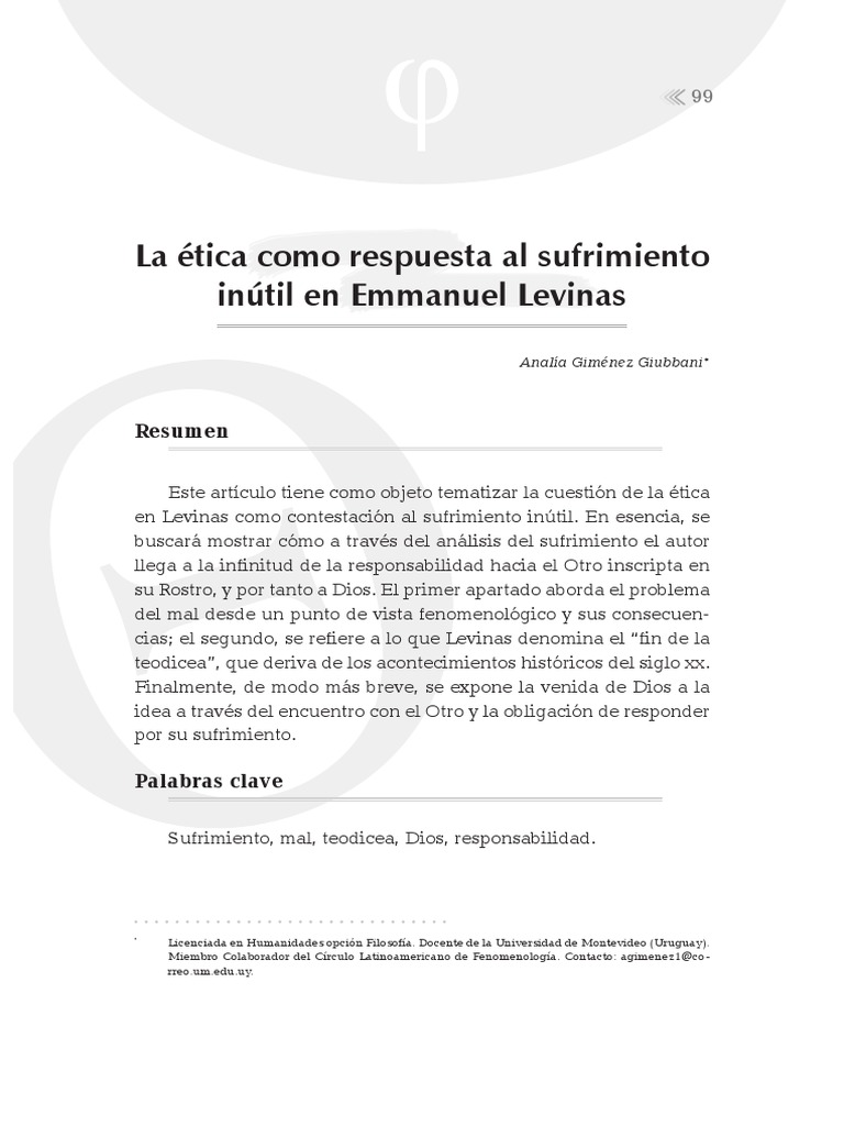 La Ética Como Respuesta Al Sufrimiento Inútil en Emmanuel Levinas | PDF ...