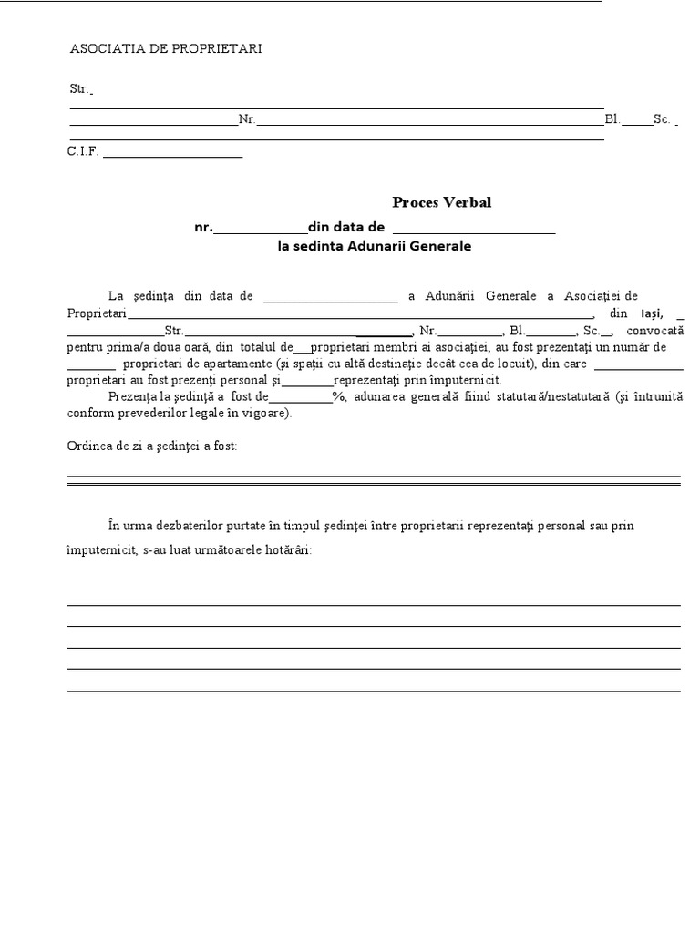 Model Proces Verbal Adunare Generala | PDF