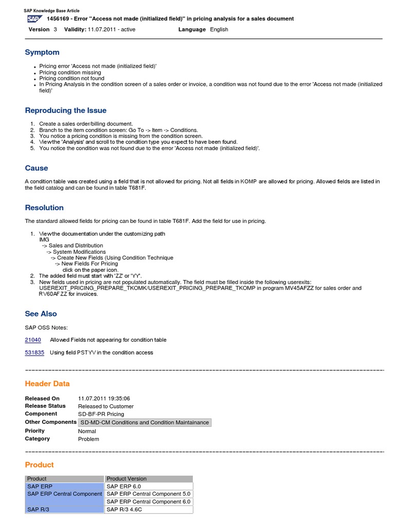 SAP Pricing Error Resolution Guide | PDF | Pricing | Information Technology