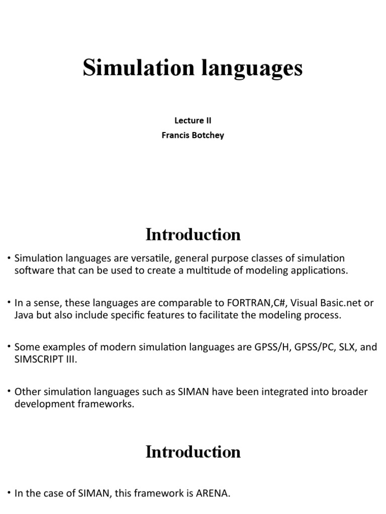 Lecture II Simulation Languages PDF Simulation Conceptual Model