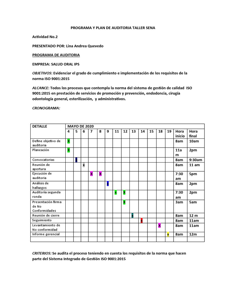 Programa y Plan de Auditoria Taller Sena | PDF | Sistema de manejo de ...