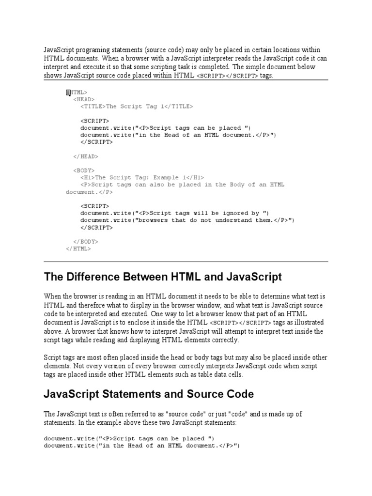 The Difference Between HTML and Javascript | PDF | Html Element | Html