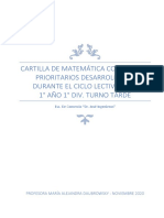 CARTILLA DE MATEMÁTICA CON SABERES PRIORITARIOS DESARROLLADOS DURANTE EL CICLO LECTIVO 2020 1° AÑO 1° DIV. Daubrowsky