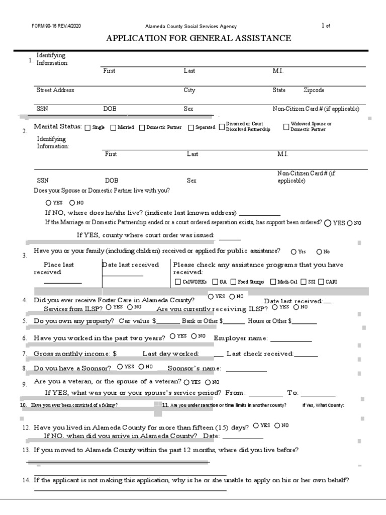 Alameda County General Assistance Application | PDF | Supplemental ...