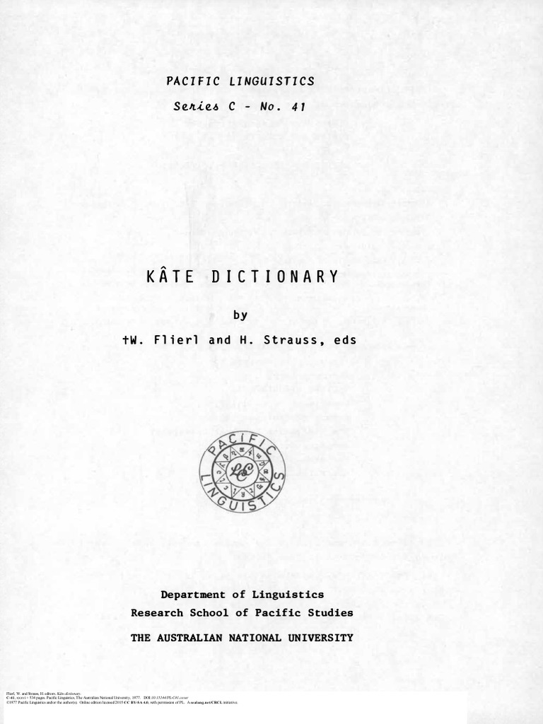 Kate Dictionary Pacific Linguistics Se Ie C No 41 Pdf Vowel English Language