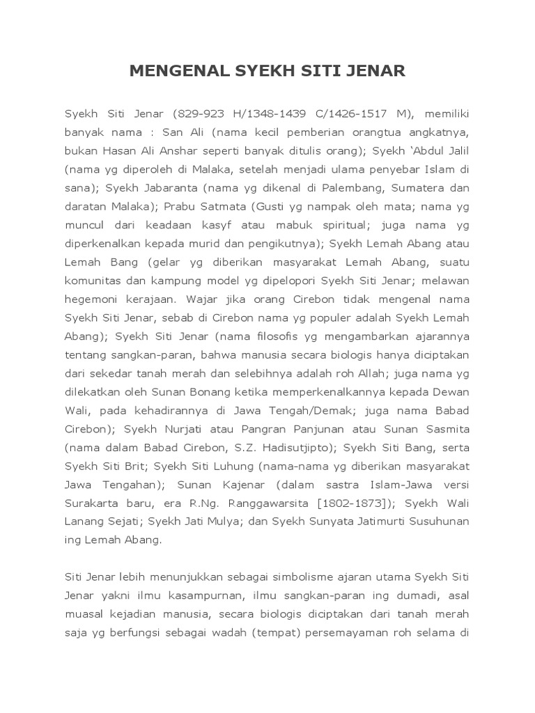 Mengenal Syekh Siti Jenar | PDF | Sejarah | Agama & Spiritualitas