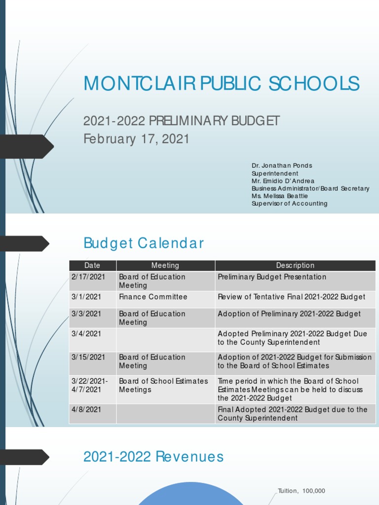 Montclair Public Schools 202122 Preliminary Budget PDF Government