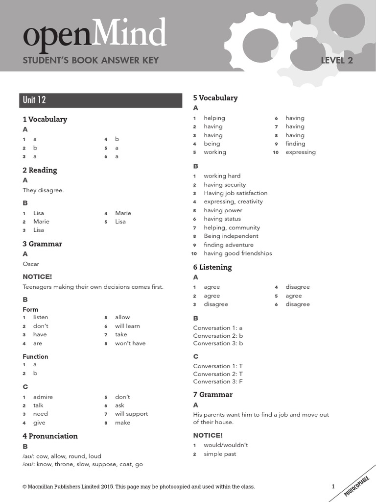 Openmind 2 Unit 12 Student's Book Answer Key | PDF | Internet ...