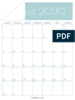 08 Aug Printable Monthly Calendar August 2020 Pretty Free Printable PDF SaturdayGift