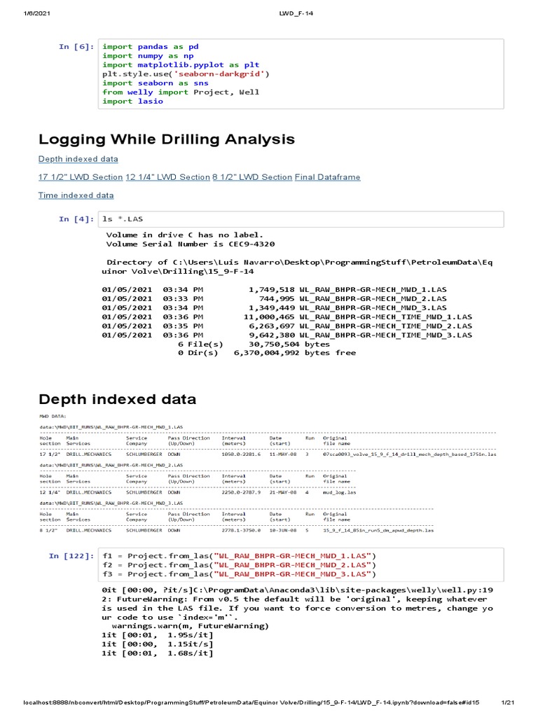 Logging While Drilling Analysis: PLT Style Use Project, Well | PDF ...