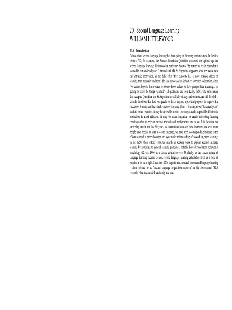 Littlewood L2learning PDF Second Language Acquisition Second Language