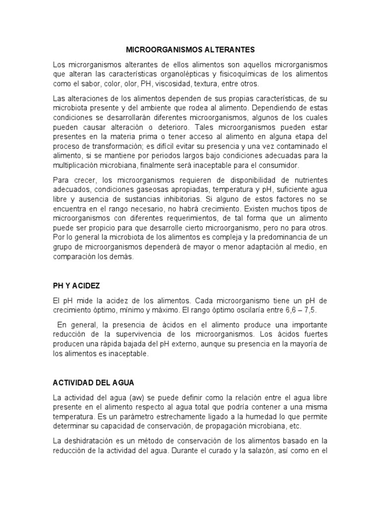Microorganismos Alterantes | PDF | Alimentos | Curado (Conservación de ...