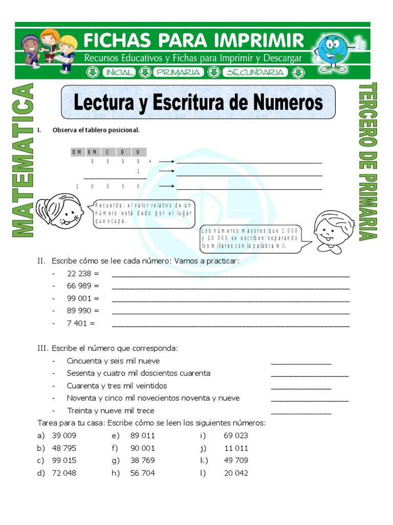 Hoja De Trabajo De Lectura Y Escritura De Números