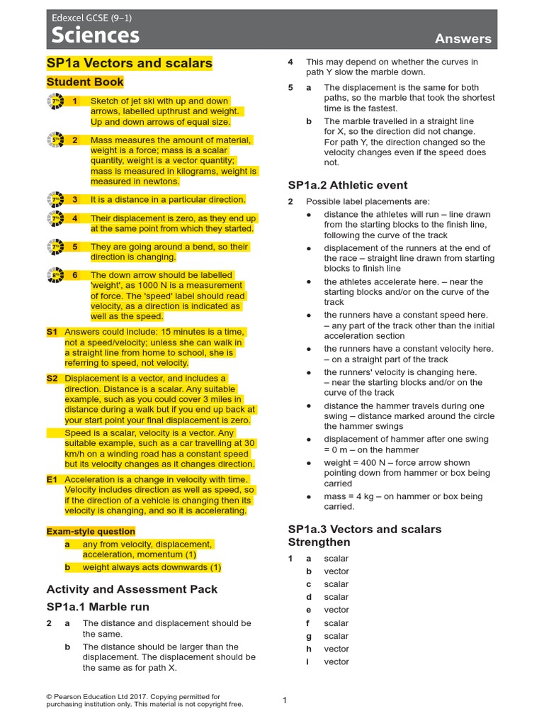 SP1 and SP2 Answers | PDF | Speed | Acceleration