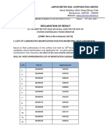 Declaration of Result: (JMRC Direct Recruitment 2019) I: List of Candidates Shortlisted For Psychometric Test/Interview