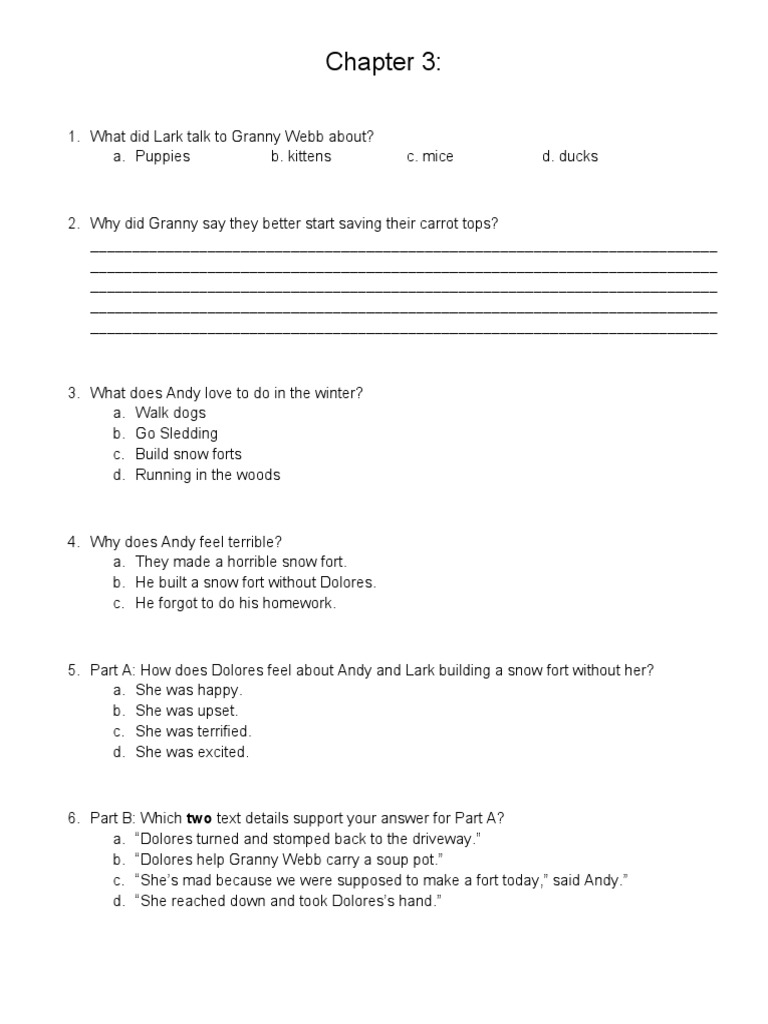 Chapter 3 and 4 Questions | PDF | Language Arts & Discipline | Home ...