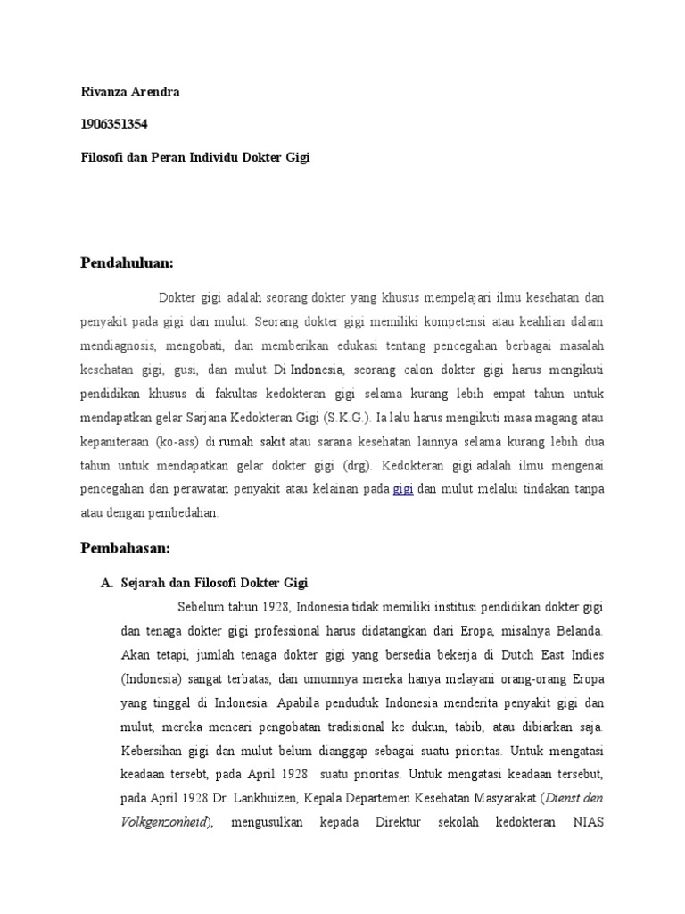 Filosofi dan Sejarah Dokter Gigi Indonesia | PDF | Pengembangan Diri