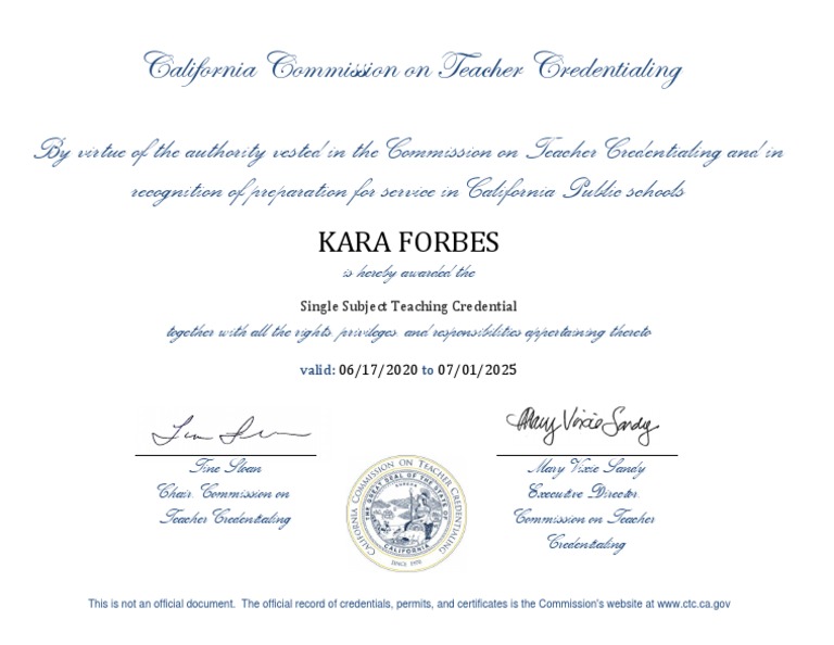 single subject credential