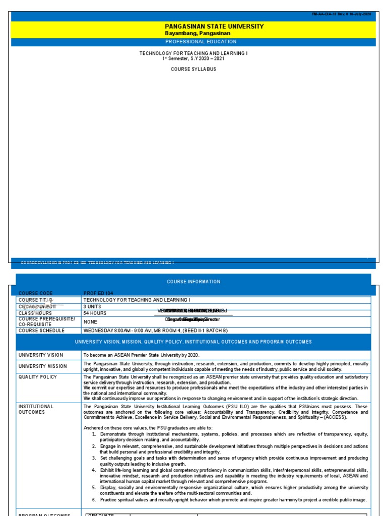 Syllabus for Technology in Education I | PDF | Competence (Human ...