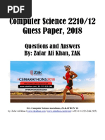 Computer Science 2210/12 Guess Paper, 2018: Questions and Answers By: Zafar Ali Khan, ZAK