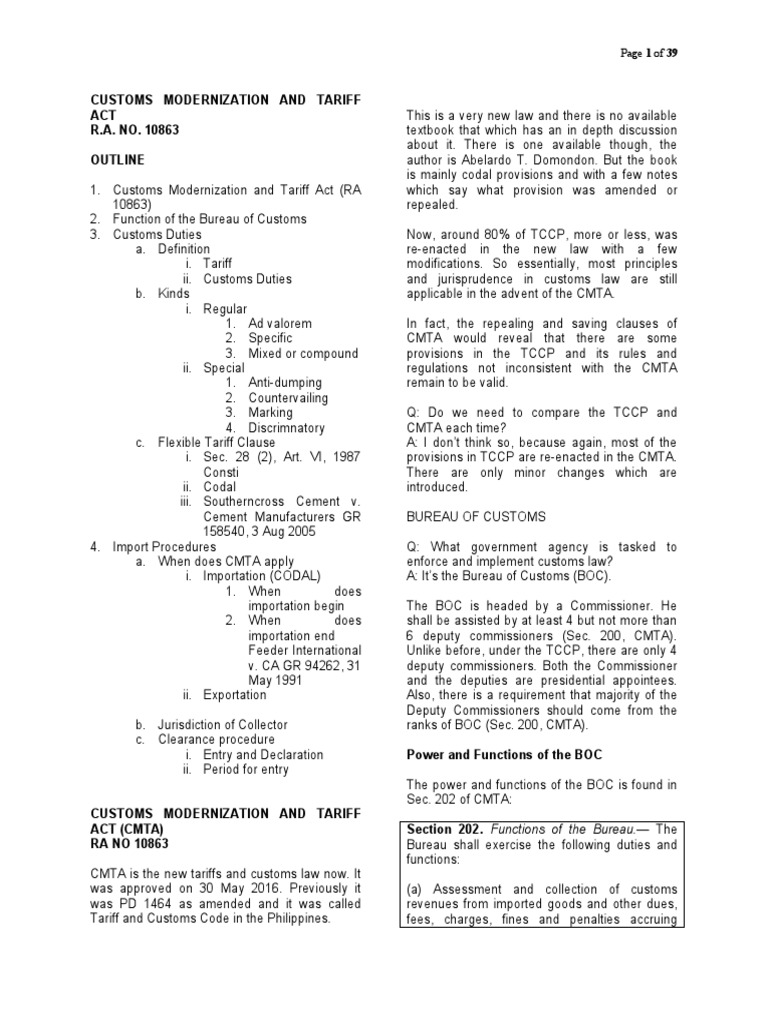 Customs Modernization and Tariff Act Overview | PDF | Government | Justice