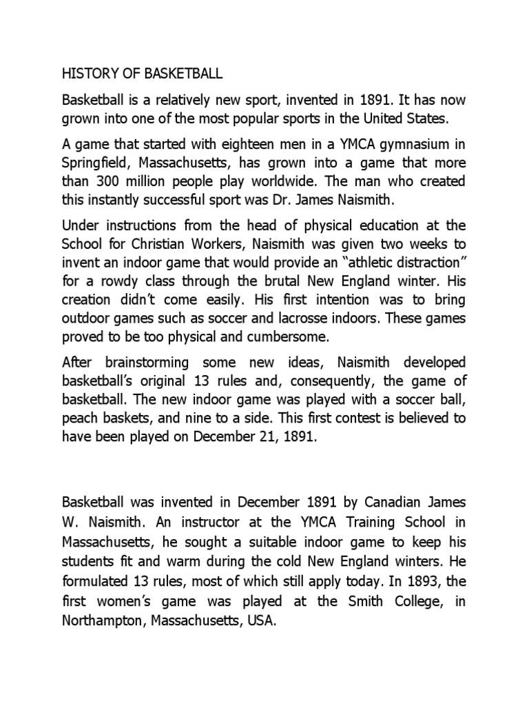 History of Basketball PDF Sports Leisure