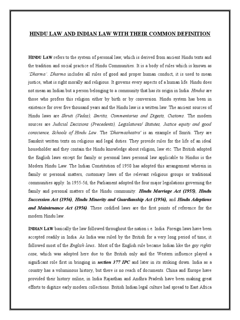 Hindu Law and Indian Law PDF Ethical Principles Social Institutions