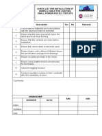 CHECKLIST For Installation of Wires & Cable For Lighting, Small Power and ELV Circuits