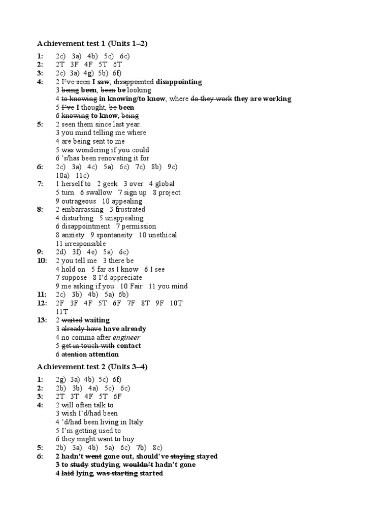 Answer Key Tests | PDF