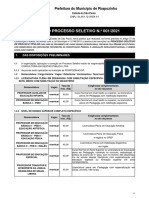 Edital Do Processo Seletivo N.º 001/2021: Prefeitura Do Município de Pirapozinho