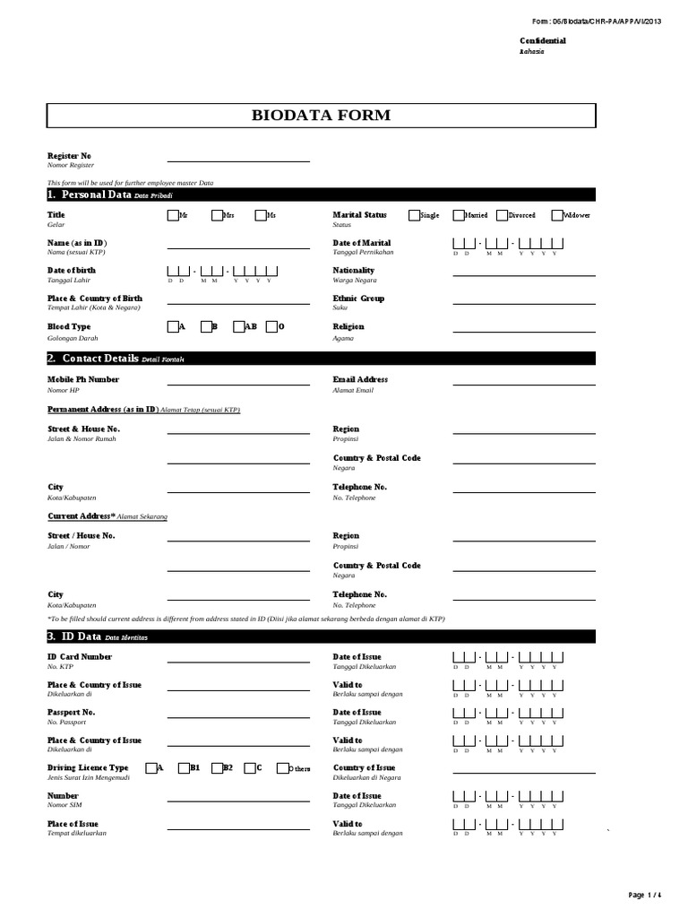 Biodata Form TK 2020 v.1 | PDF | Business
