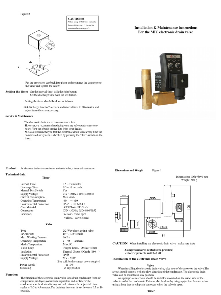 Installation & Maintenance Instructions For The MIC Electronic Drain