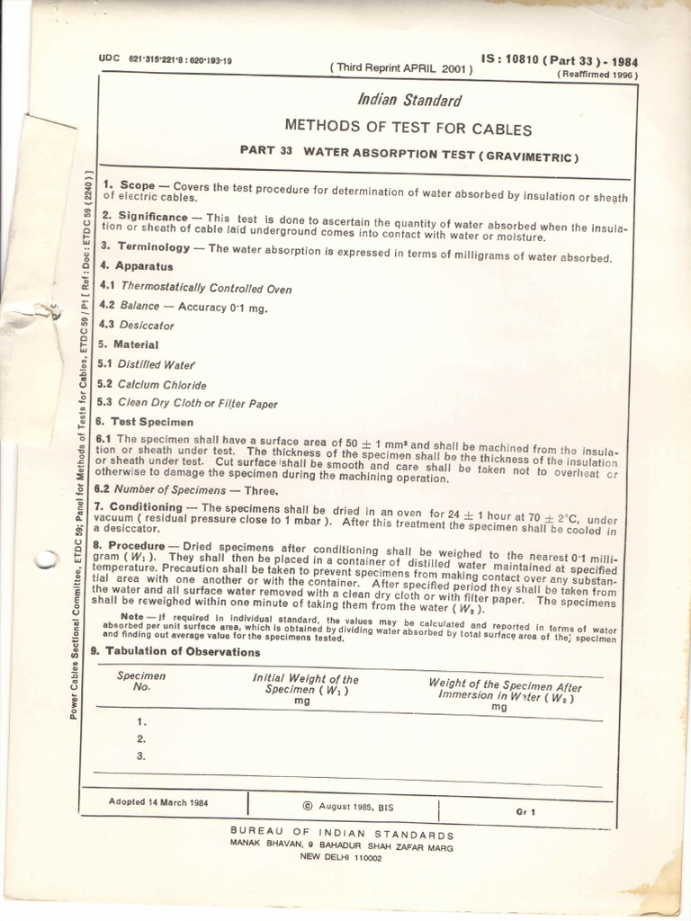 Is 10810 (Part 33) 1984 | PDF