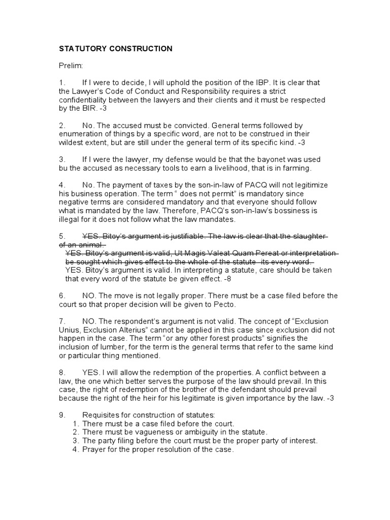 STATUTORY CONSTRUCTION Sample Questions PDF Statutory