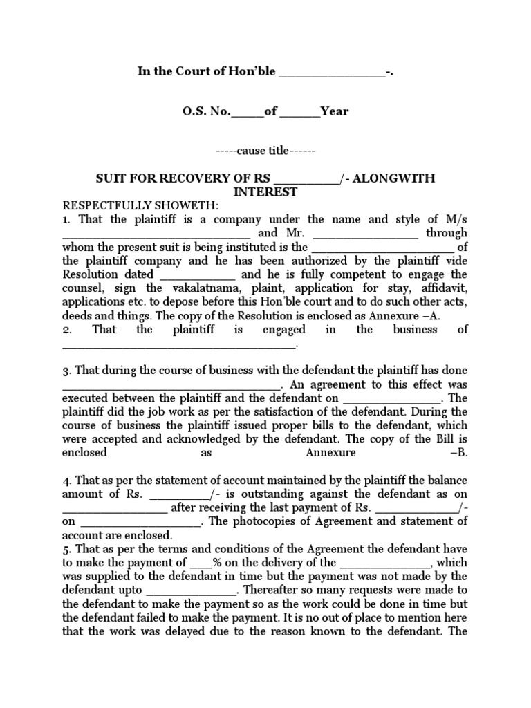 Suit For Recovery | PDF | Lawsuit | Interest
