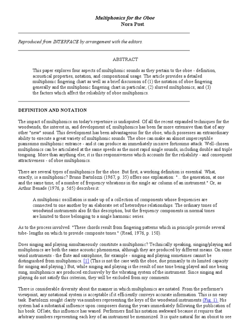 Multiphonics For The Oboe PDF Oboe Pitch (Music)