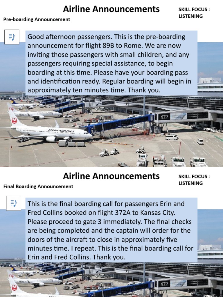 PreBoarding Announcement Skill Focus Listening PDF Flight
