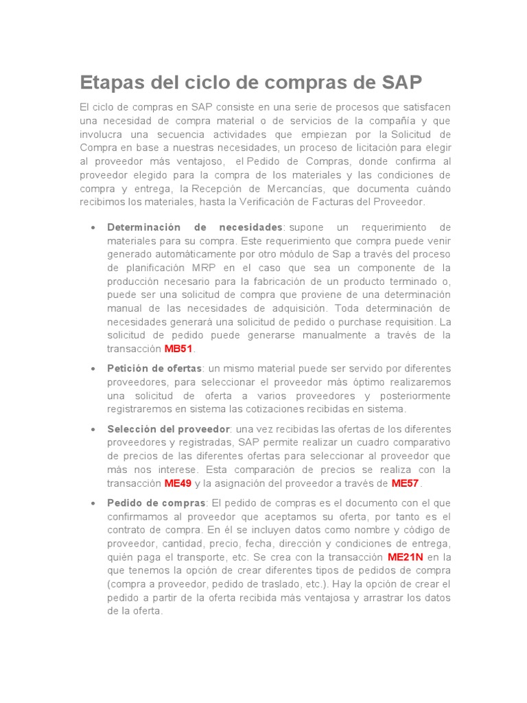 Etapas Del Ciclo de Compras de SAP | PDF | Factura | Oferta (economía)