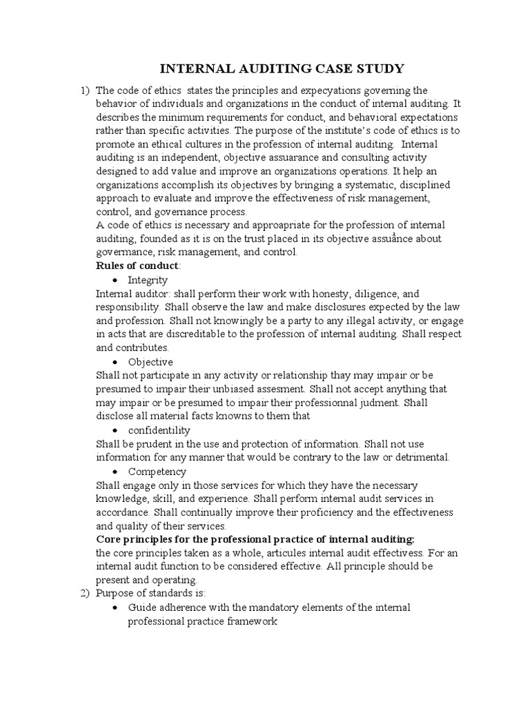 Internal Auditing Case Study PDF Internal Audit Audit