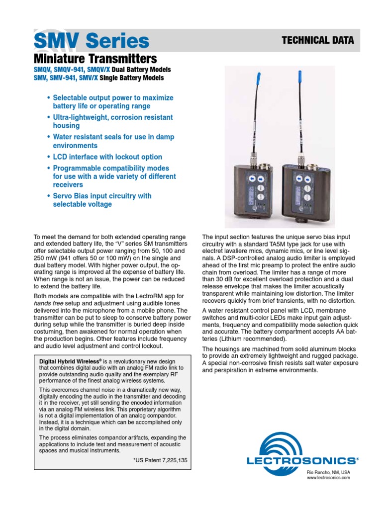 SMV Series Miniature Transmitters PDF Microphone Signal To Noise