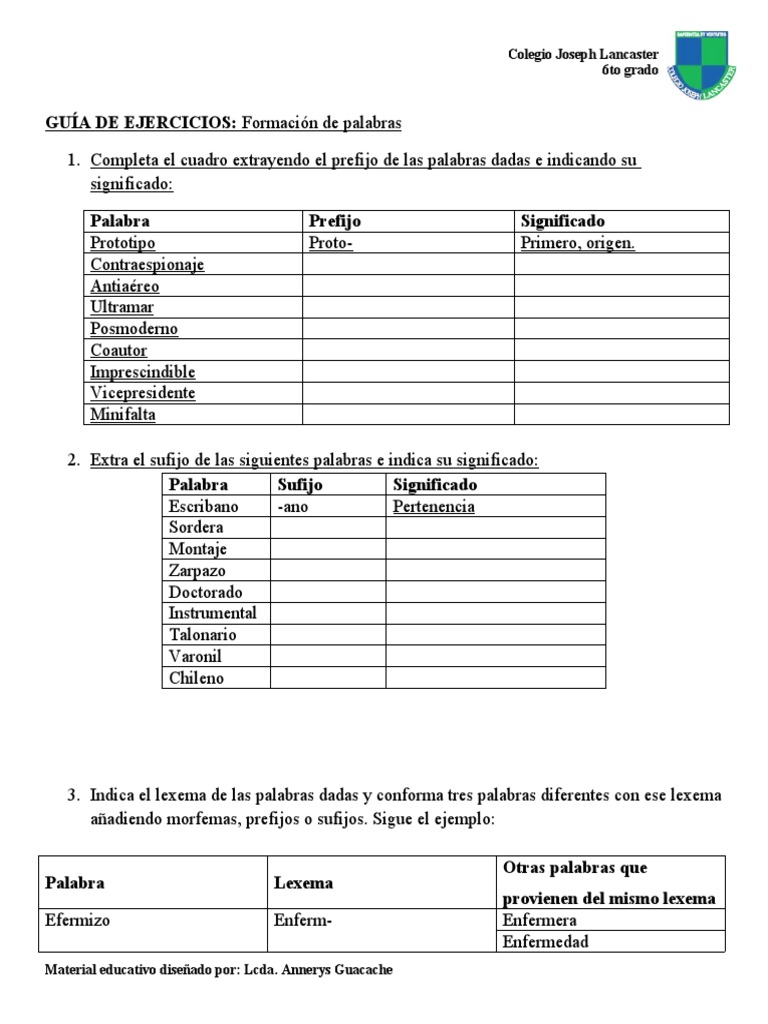 Ejercicios de Lengua y Literatura - Formación de Palabras | PDF