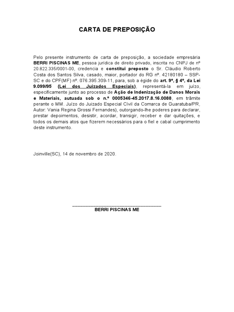 Carta de Preposição - Modelo | PDF