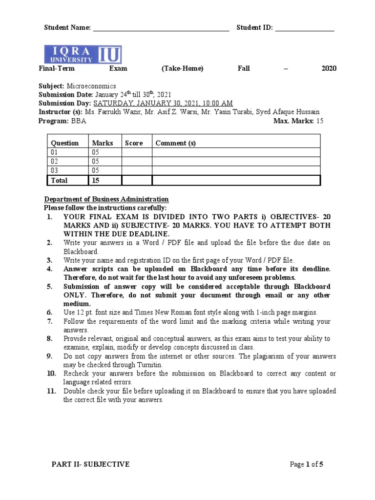 Microeconomics Final Exam Guidelines | PDF | Cost | Market Power