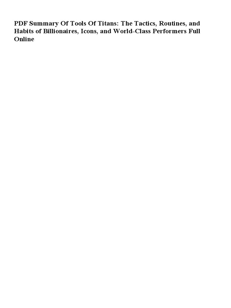 PDF Summary of Tools of Titans: The Tactics, Routines, and Habits of ...