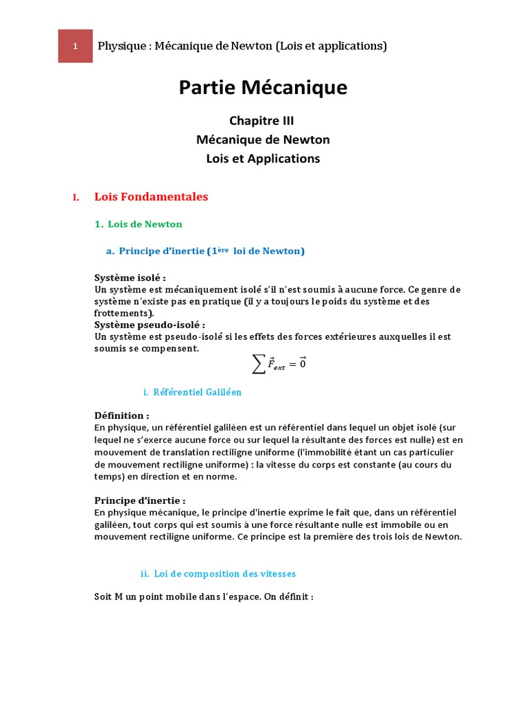 Chap3 Meca Newton Cours | PDF | Lois du mouvement de Newton | Obliger